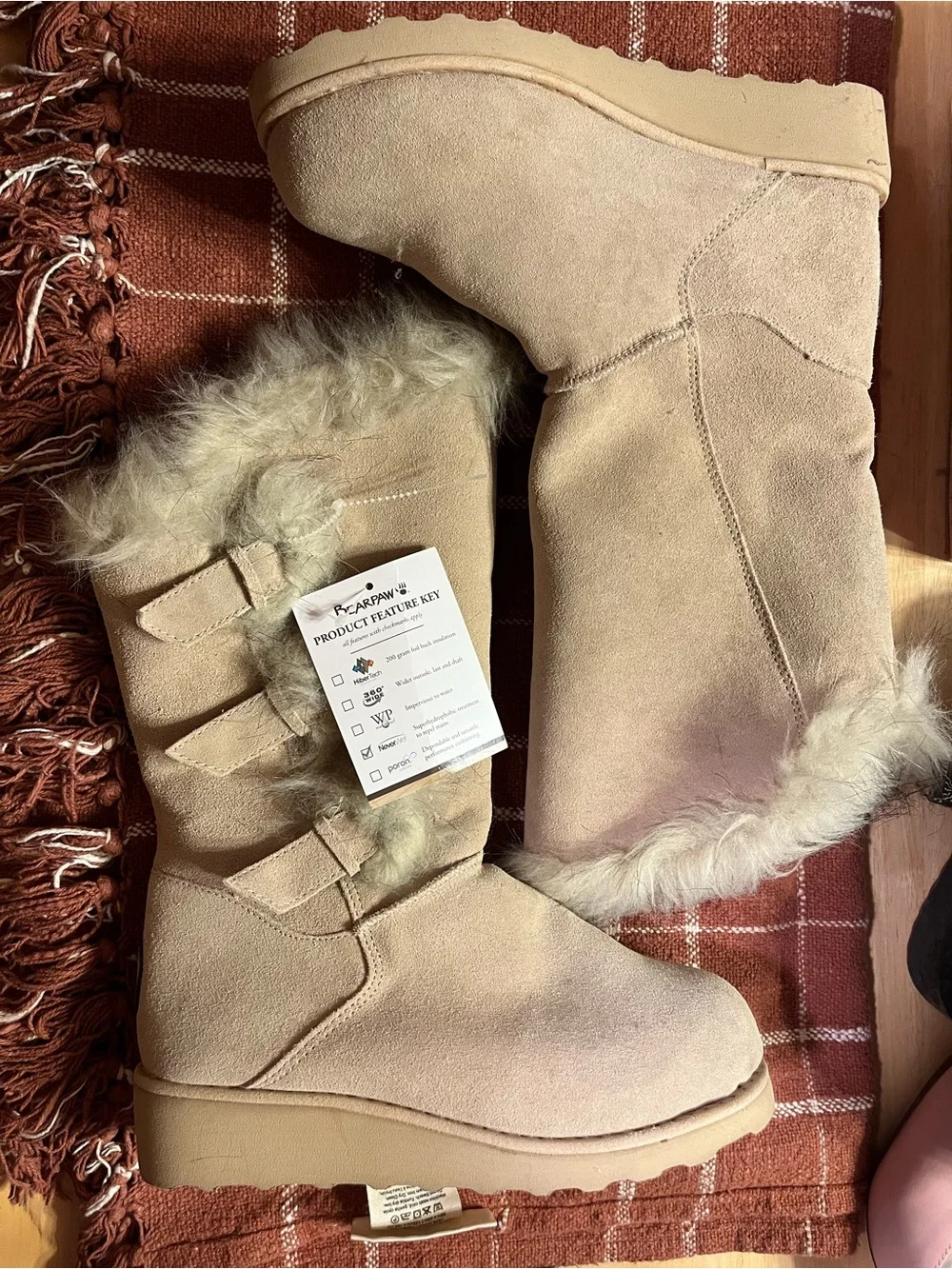 BearPaw Pink & Cream Faux Suede Winter Fur-Trim Boots